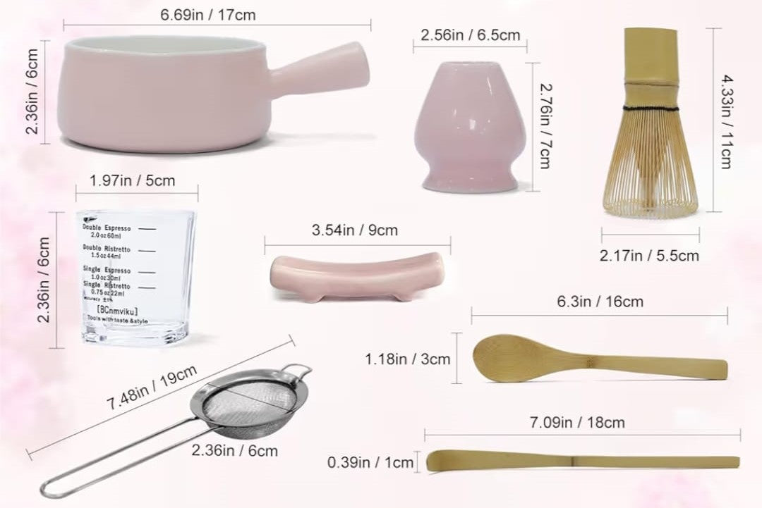 SET CEREMONIAL DE MATCHA VERSION ROSADO CON AGARRE ERGONOMICO