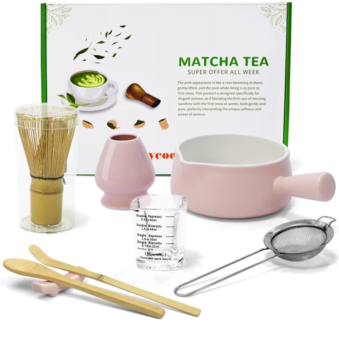 SET CEREMONIAL DE MATCHA VERSION ROSADO CON AGARRE ERGONOMICO
