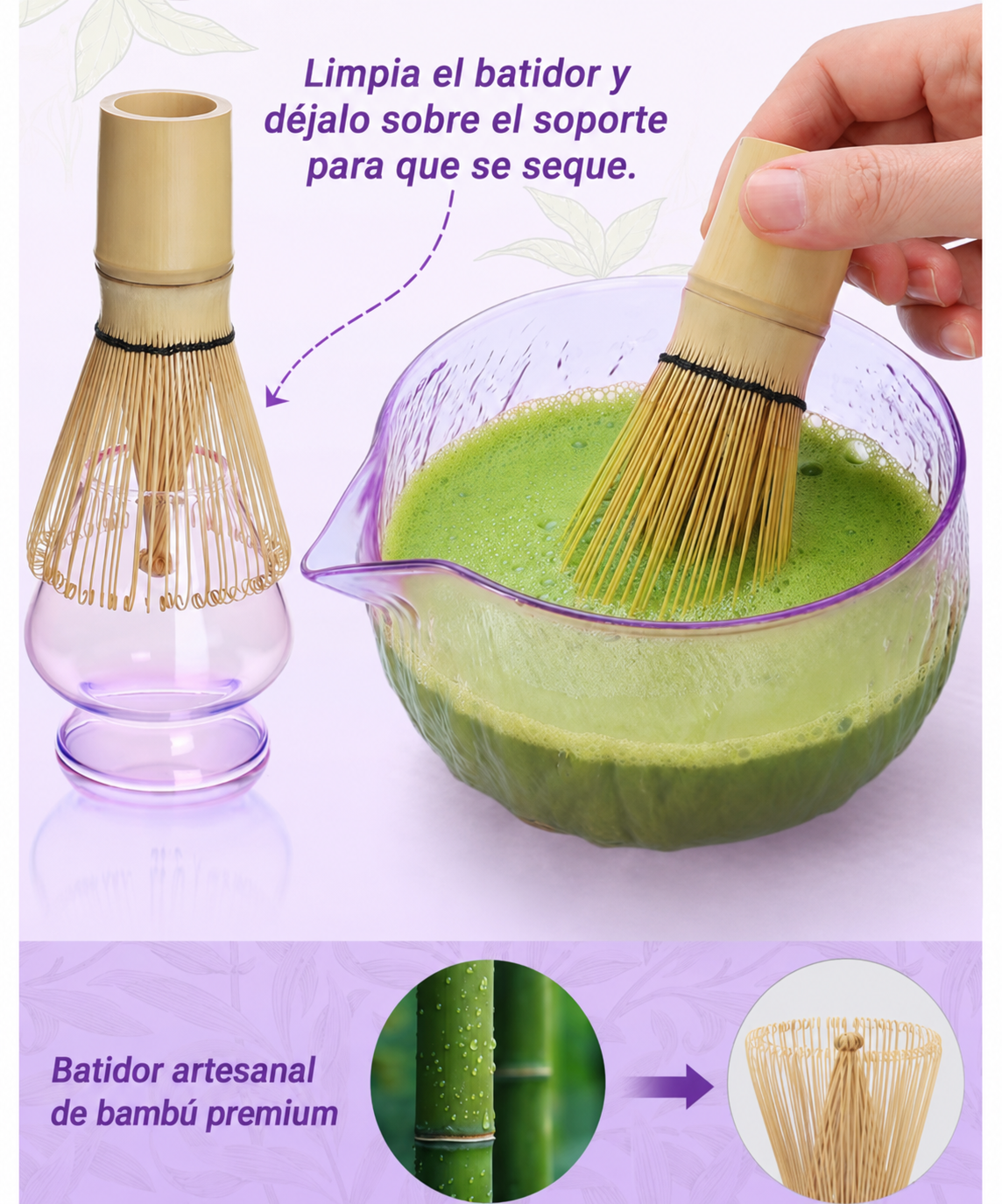 SET CEREMONIAL DE MATCHA DE VIDRIO version Morado lila (Envío incluido)