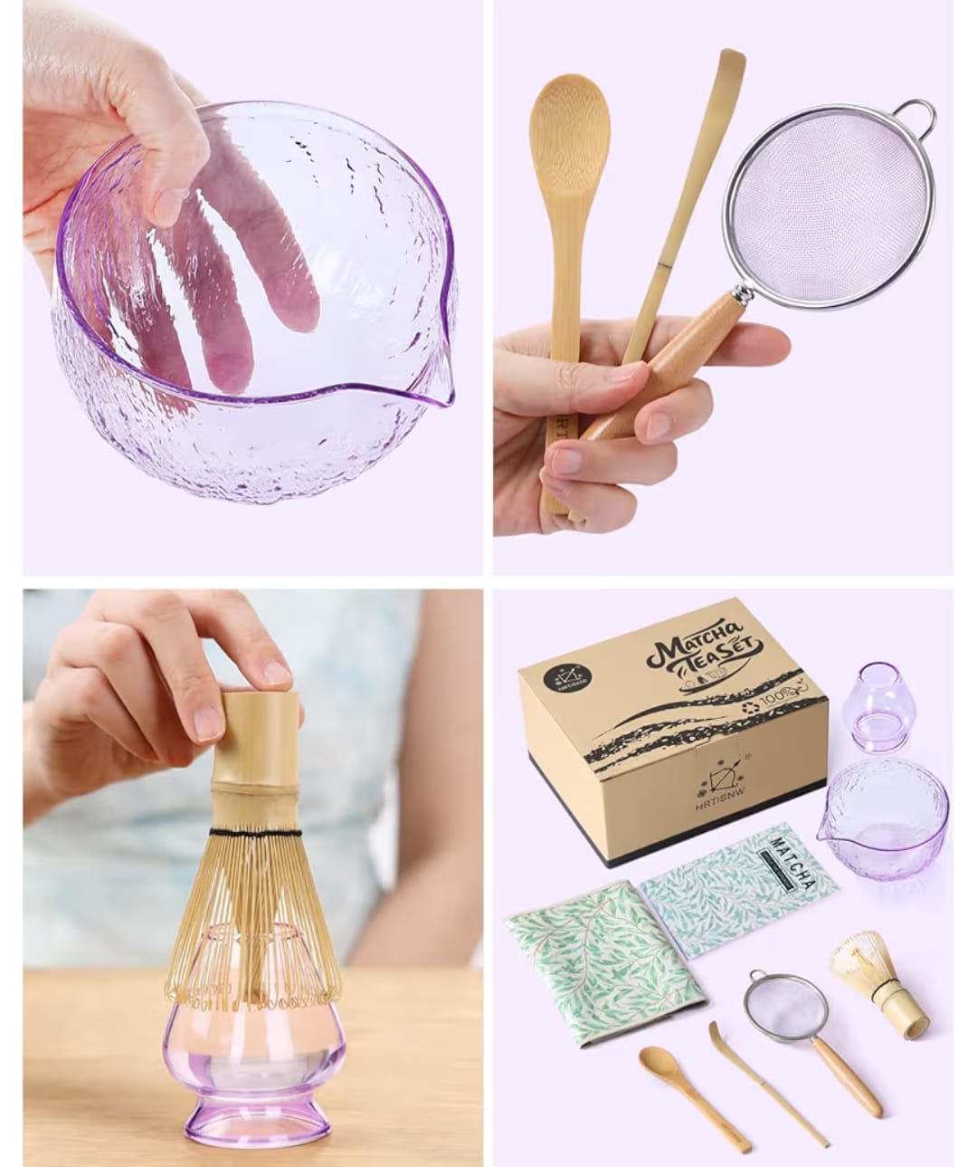 SET CEREMONIAL DE MATCHA DE VIDRIO version Morado lila (Envío incluido)