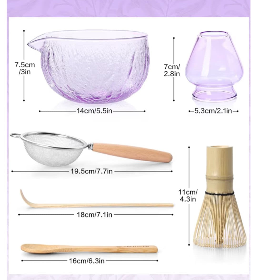 SET CEREMONIAL DE MATCHA DE VIDRIO version Morado lila (Envío incluido)