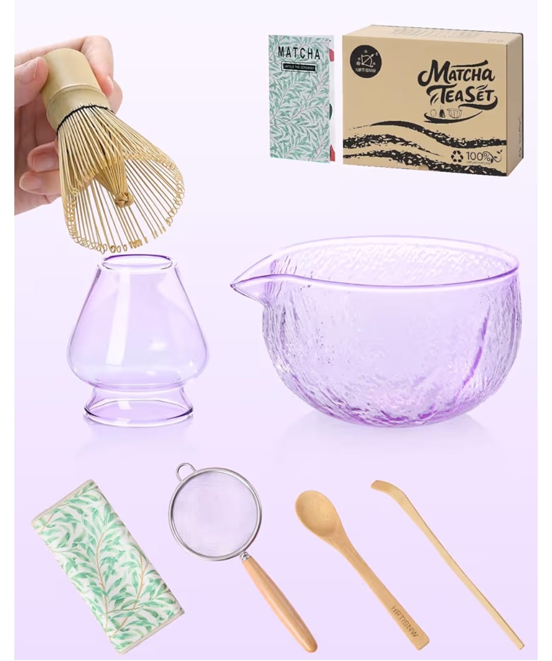 SET CEREMONIAL DE MATCHA DE VIDRIO version Morado lila (Envío incluido)